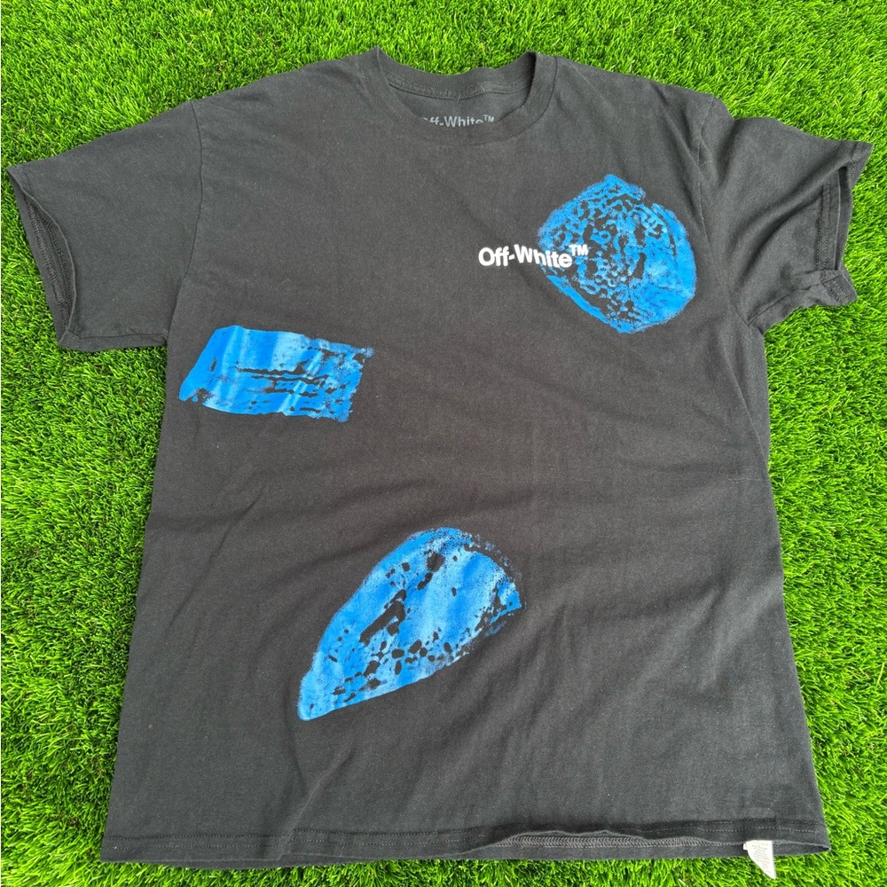 Off-White Black Tee with Blue Graphics